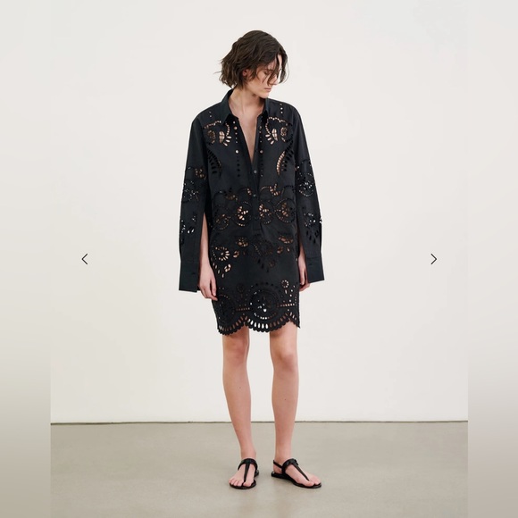 Nili Lotan ‘Mathilde’ Embroidered Black Poplin Dress - Picture 2 of 9